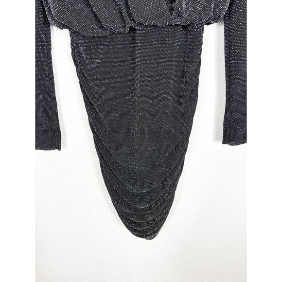 Bailey 44 Night Fever Sparkle Mini Dress Small Black Long Sleeve Ruched Stretch - Picture 9 of 14